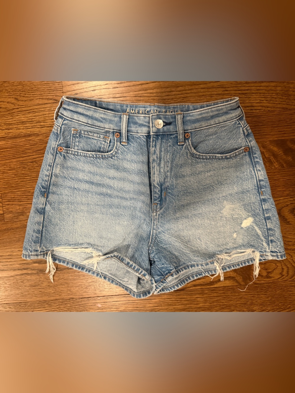 American Eagle Outfitters Light Wash Distressed Denim Mom Shorts